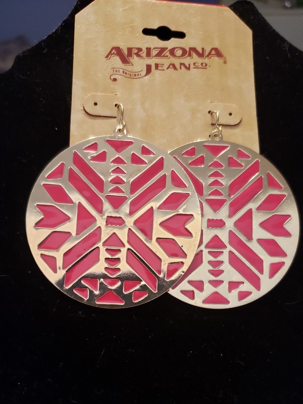 Coral & Silver Colors In Southwestern Tribal Motif Earrings-Arizona Jean Co, 2"+